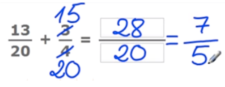 Exemplo de adição ou subtração de frações com um denominador que é um divisor do outro.